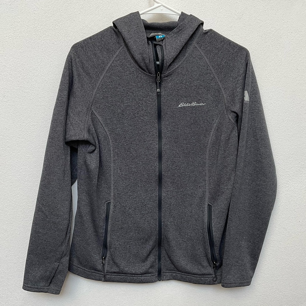 Eddie Bauer First Ascent Grey Nylon Running Full Zip Jacket Size Med Workout